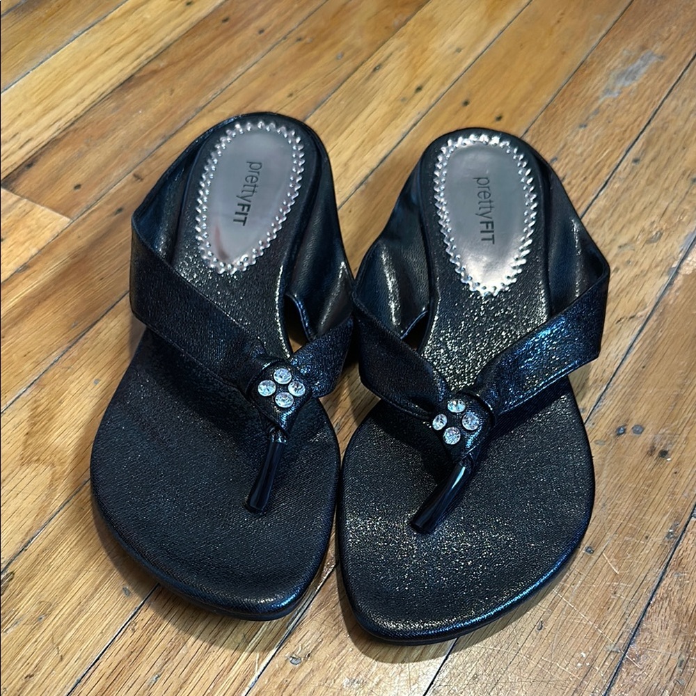 Black Women's Sandals with Rhinestone Detail